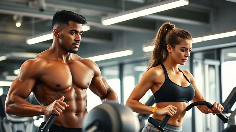 Grupo de atletas de diferentes etnias e gêneros treinando intensamente em uma academia, mostrando para quem a creatina é indicada.