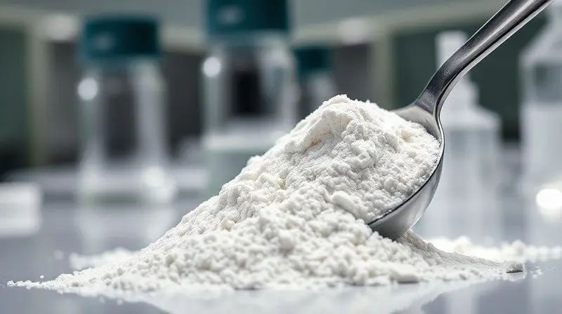 Análise de laboratório mostrando a pureza e a alta qualidade de um suplemento de creatina em pó, garantindo que é um produto confiável.