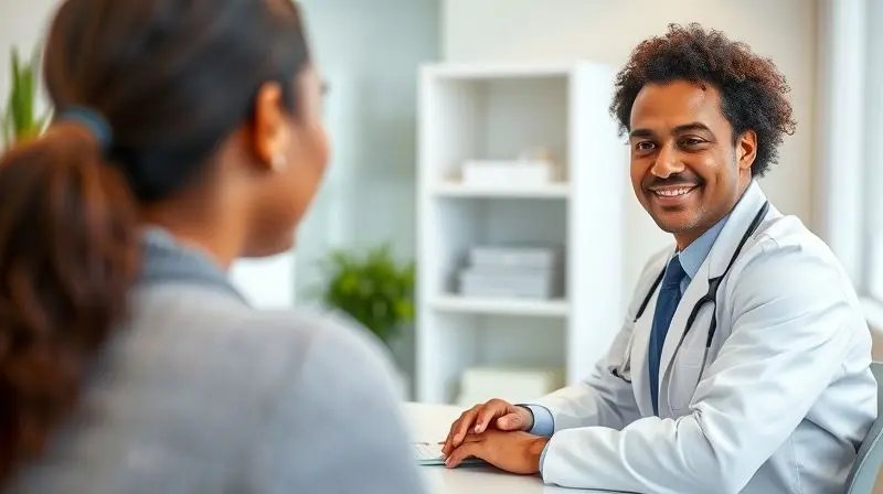 Cena de uma consulta médica, mostrando a importância de procurar um profissional para discutir os sintomas de hemorroidas.