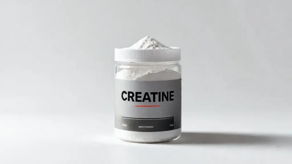 Pote de Creatina Adaptogen em destaque sobre um fundo de estúdio limpo, ilustrando a análise completa do suplemento para ganho de força e massa muscular.