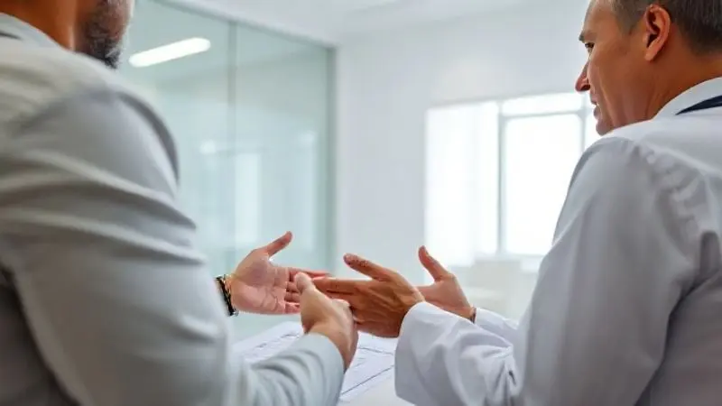 Paciente em consulta com médico especialista, discutindo os riscos e a segurança do uso de creatina para quem tem histórico de trombose.