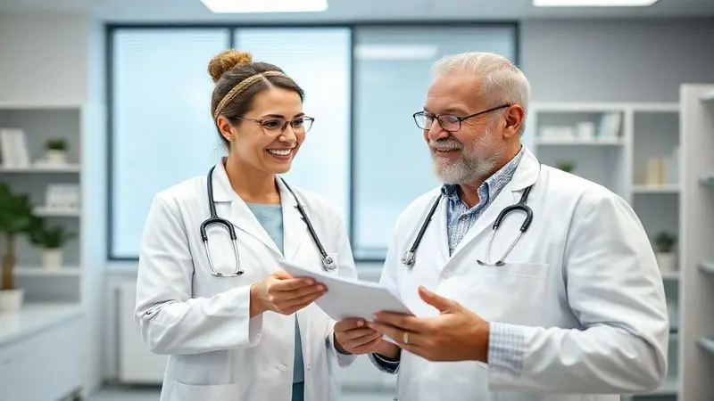 Médica conversando com um paciente idoso sobre o uso seguro de creatina, enfatizando a importância do acompanhamento profissional.