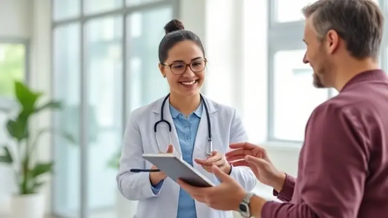 Pessoa recebendo orientação de um profissional de saúde sobre o uso seguro de suplementos, discutindo a segurança e os efeitos colaterais.