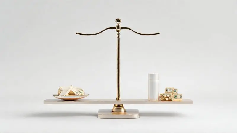 Representação conceitual da relação custo-benefício com balança abstrata de qualidade versus preço