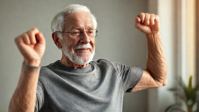Representação conceitual de pessoa idosa com melhor força muscular e energia através de suplementação adequada