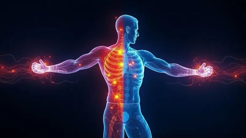 Ilustração artística dos benefícios combinados de força muscular e recuperação rápida.