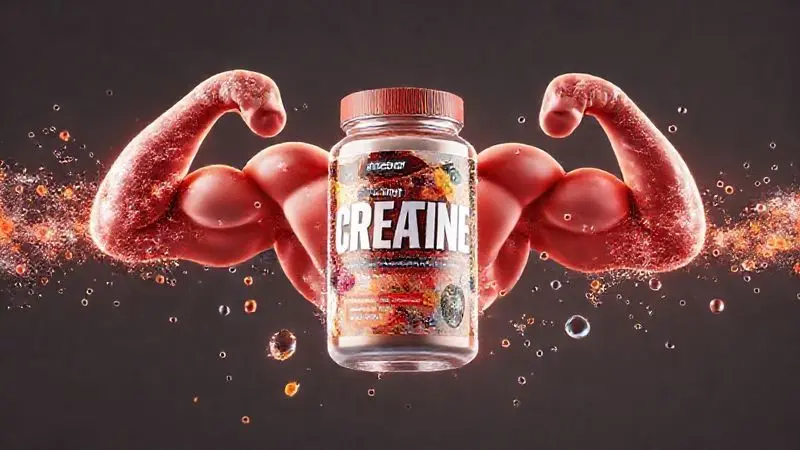 Conceito ilustrativo dos benefícios e funcionalidade da creatina com sabor para atletas