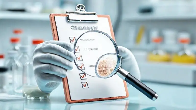 Conceito ilustrativo de inspeção científica para verificar qualidade e deterioração de produtos