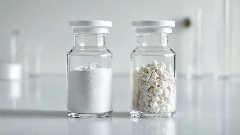 Render artístico comparando creatina pura versus creatina combinada com carboidratos em frascos de vidro.