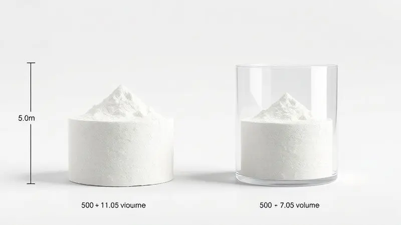 Comparação visual do volume de creatina pura versus creatina com carboidratos para 5 gramas