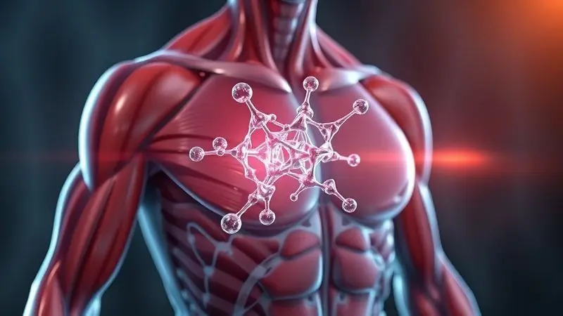 Ilustração conceitual que mostra a relação entre suplementos nutricionais e anatomia muscular em fundo claro