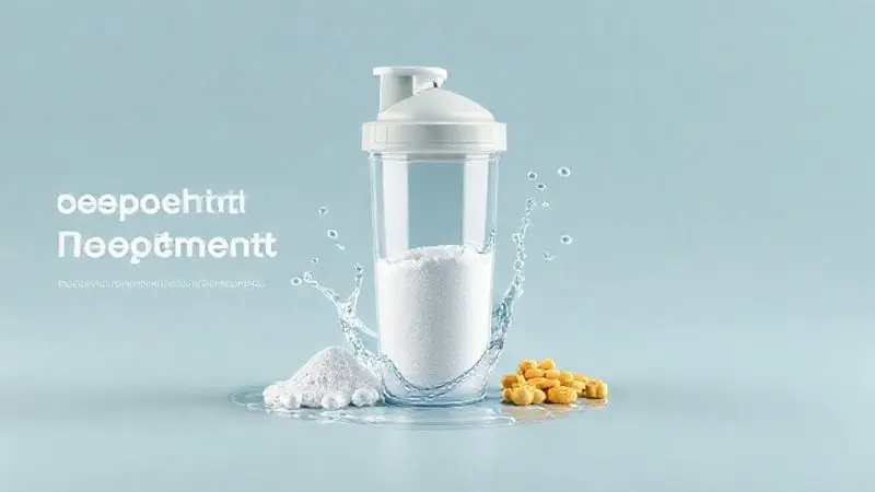Render 3D artístico mostrando consumo correto de suplementos com shaker e água, representação conceitual.