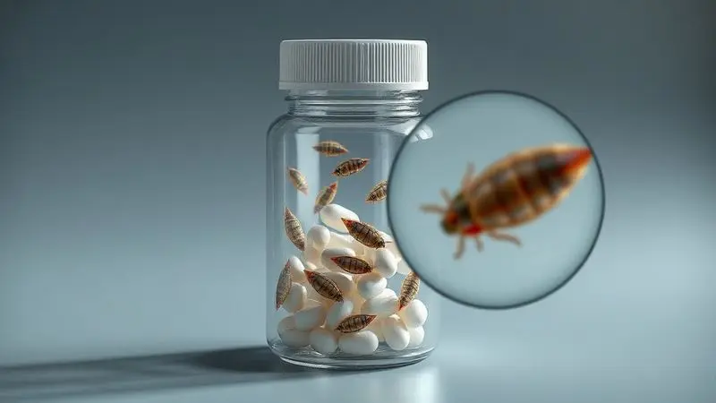 Ilustração conceitual de jarro de suplemento com problemas de contaminação e controle de qualidade