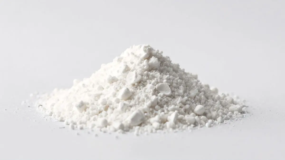 Suplemento de creatina monohidratada em pó isolado sobre fundo limpo, com detalhes de textura e cristais visíveis em iluminação profissional