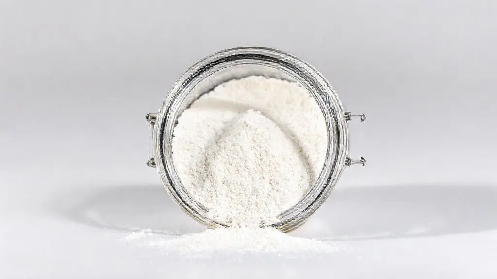 Pó de creatina monohidratada sendo medido em colher com fundo branco para ilustrar suplemento esportivo.