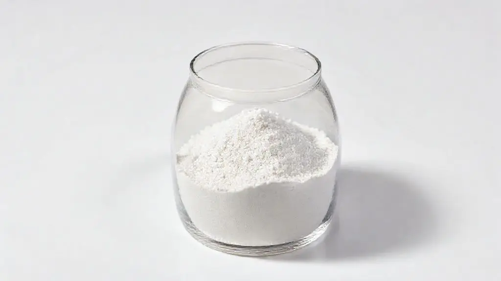 Pó de creatina pura em pote de vidro, mostrando textura cristalina e detalhes do suplemento nutricional