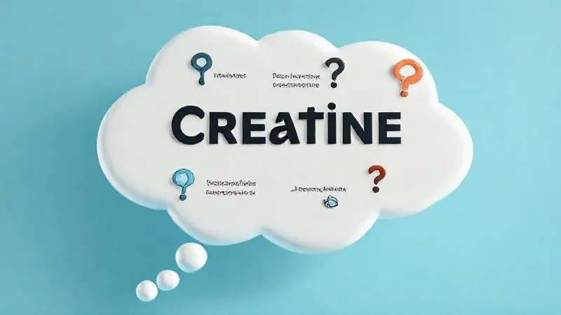 Ilustração conceitual representando dúvidas e questões sobre suplementos de creatina