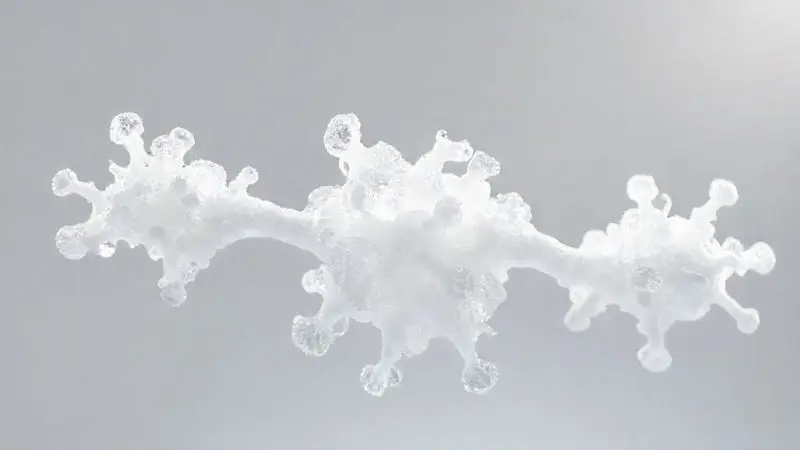 Ilustração conceitual da estrutura molecular da creatina monohidratada pura em cristais brancos