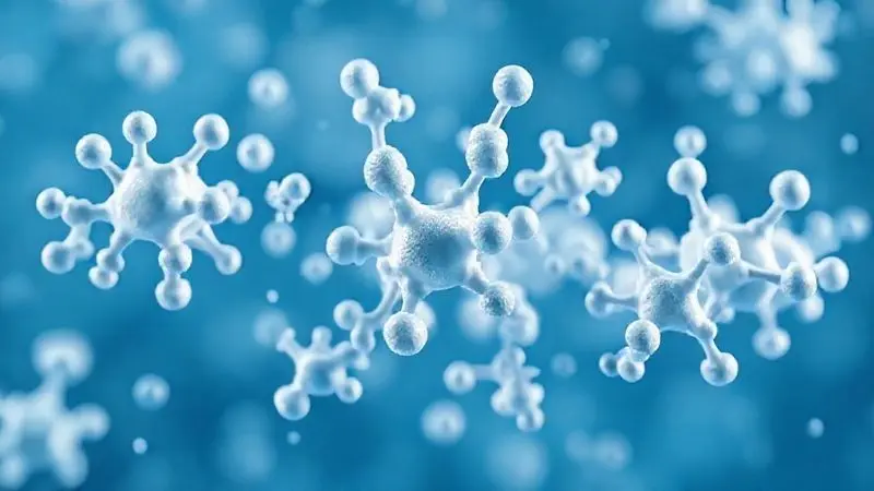 Ilustração conceitual de diferentes estruturas moleculares de creatina flutuando em representação abstrata