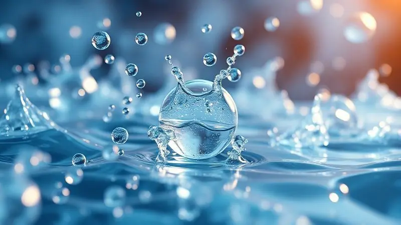 Ilustração conceitual de moléculas de água interagindo com creatina e células nervosas, representando equilíbrio hídrico