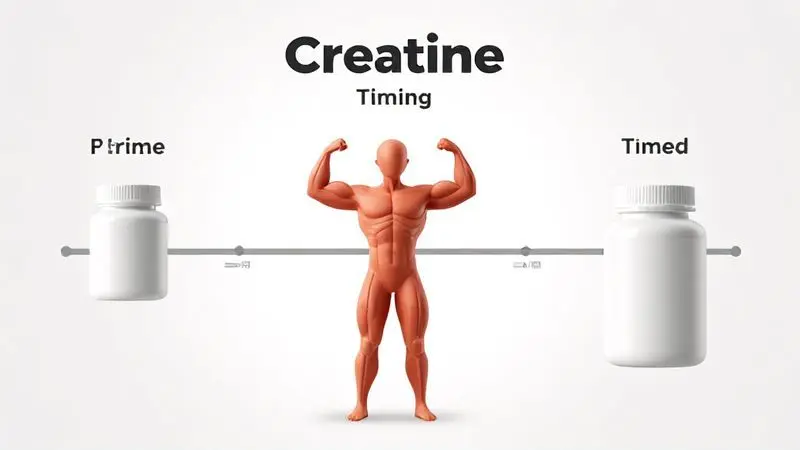 Ilustração conceitual dos horários e métodos ideais para suplementação com creatina
