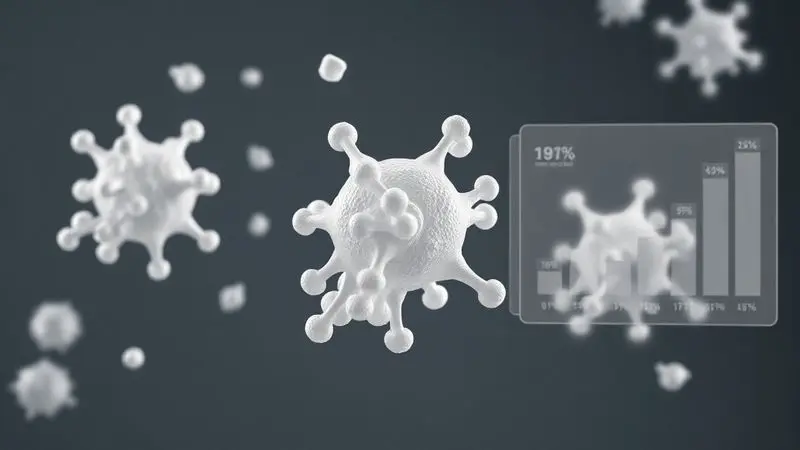 Representação visual conceitual de informação nutricional com estruturas moleculares e dados percentuais