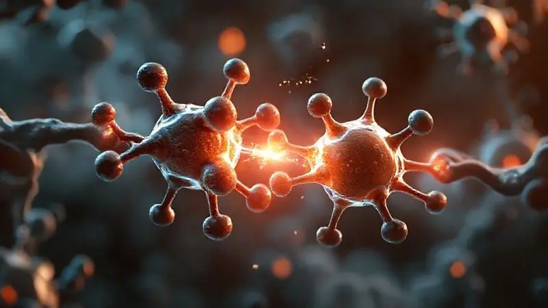 Ilustração conceitual da interação molecular entre creatina e cafeína no organismo