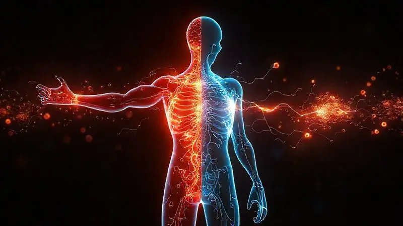 Ilustração conceitual dos mecanismos de ação da creatina nos músculos e cafeína no sistema nervoso