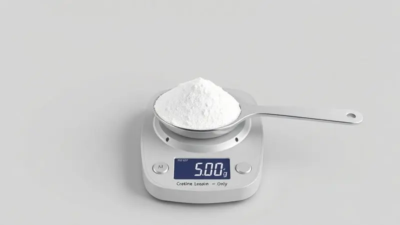 Técnica de medição precisa de creatina pura com colher nivelada e balança digital