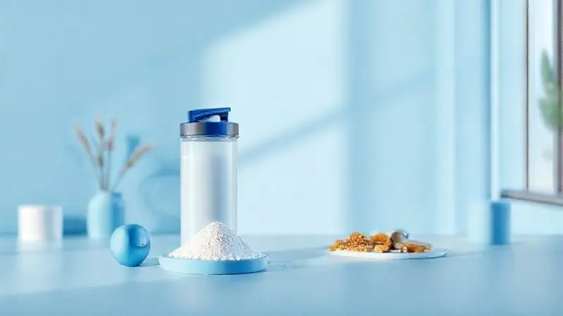 Ilustração conceitual da praticidade do uso de creatina em pó, integrando-se facilmente à rotina diária com shaker