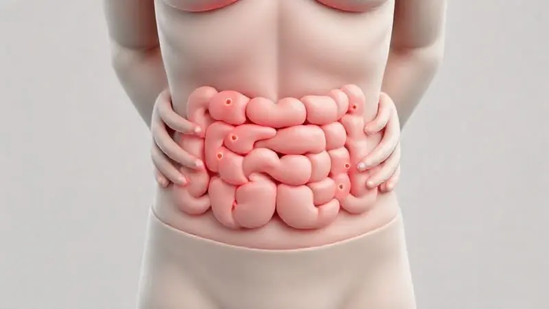 Representação artística de desconforto digestivo após remoção da vesícula biliar