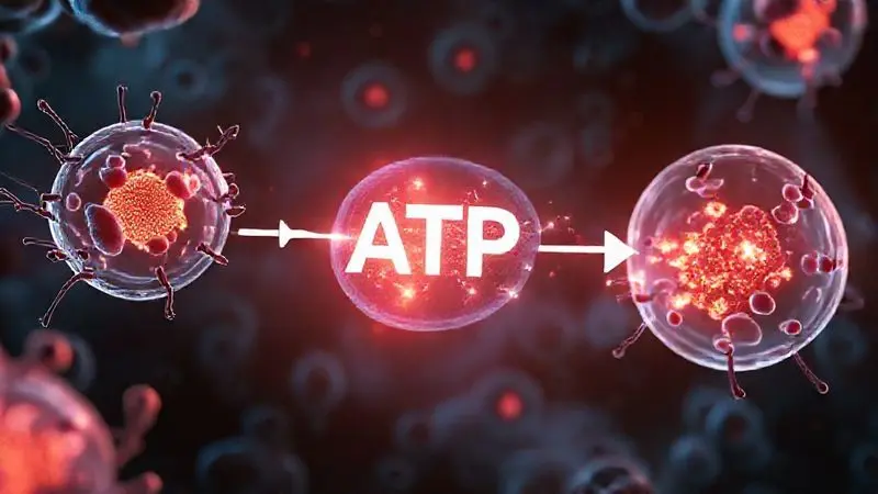 Ilustração conceitual do processo de produção de energia ATP nas células musculares através da creatina