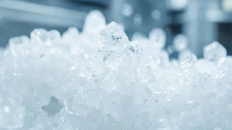 Ilustração conceitual da pureza molecular da creatina Creapure com estruturas cristalinas ampliadas