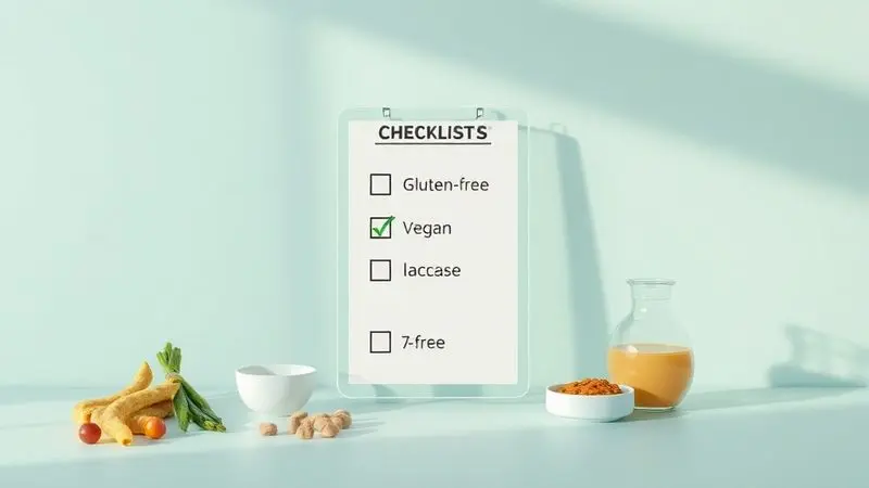 Ilustração conceitual de restrições alimentares com ícones de necessidades dietéticas específicas