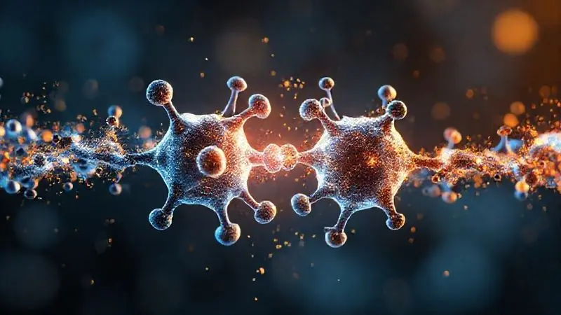 Ilustração conceitual da sinergia molecular entre creatina e glutamina no corpo humano.