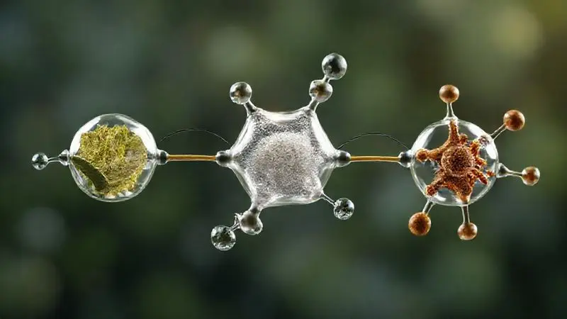 Ilustração conceitual da sinergia entre os componentes ativos do suplemento natural