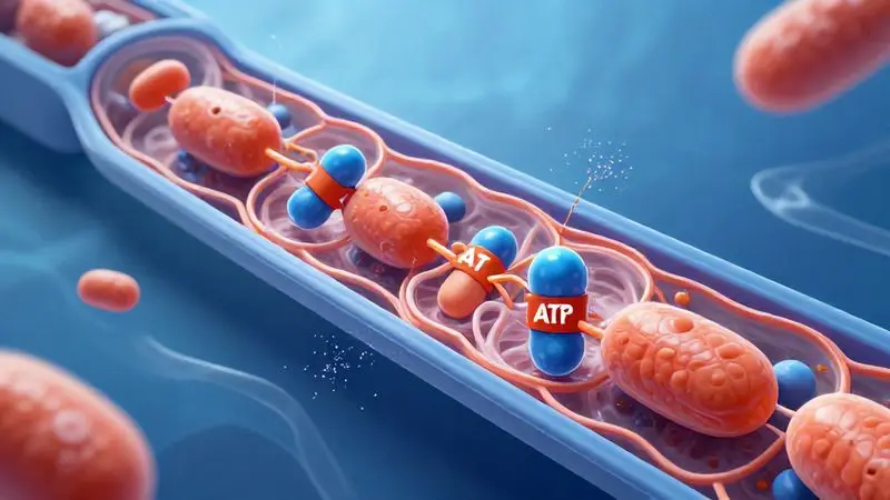 Ilustração conceitual do processo de síntese de ATP nas células musculares durante a atividade física