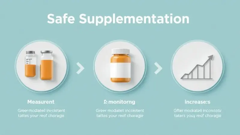 Ilustração conceitual de infográfico sobre princípios de suplementação segura com ícones de medição e monitoramento